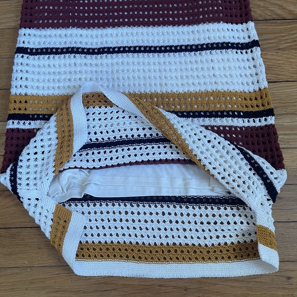 NWT Nine West Women's XS Cotton Crochet Dress White Brown Striped Sleeveless - Picture 6 of 11